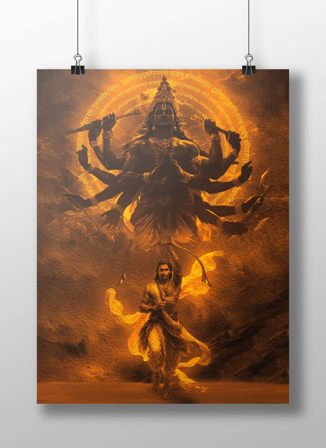 Lord Shiva (Hindu deity with multiple arms holding trishula, damaru, and other traditional symbols) Main Subject: Lord Shiva