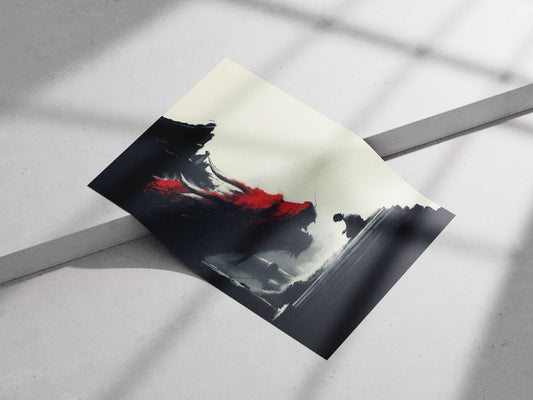 A large red and black dragon Main Subject: A large red and black dragon Matte poster print — Anime wall art India |