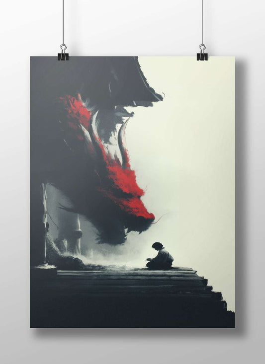 A large red and black dragon Main Subject: A large red and black dragon Matte BoizzBoard rigid print — Anime wall art India