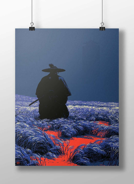 Silhouetted Samurai Figure Anime/Manga (style explicitly anime-inspired) Modern Digital Art Matte BoizzBoard rigid print —