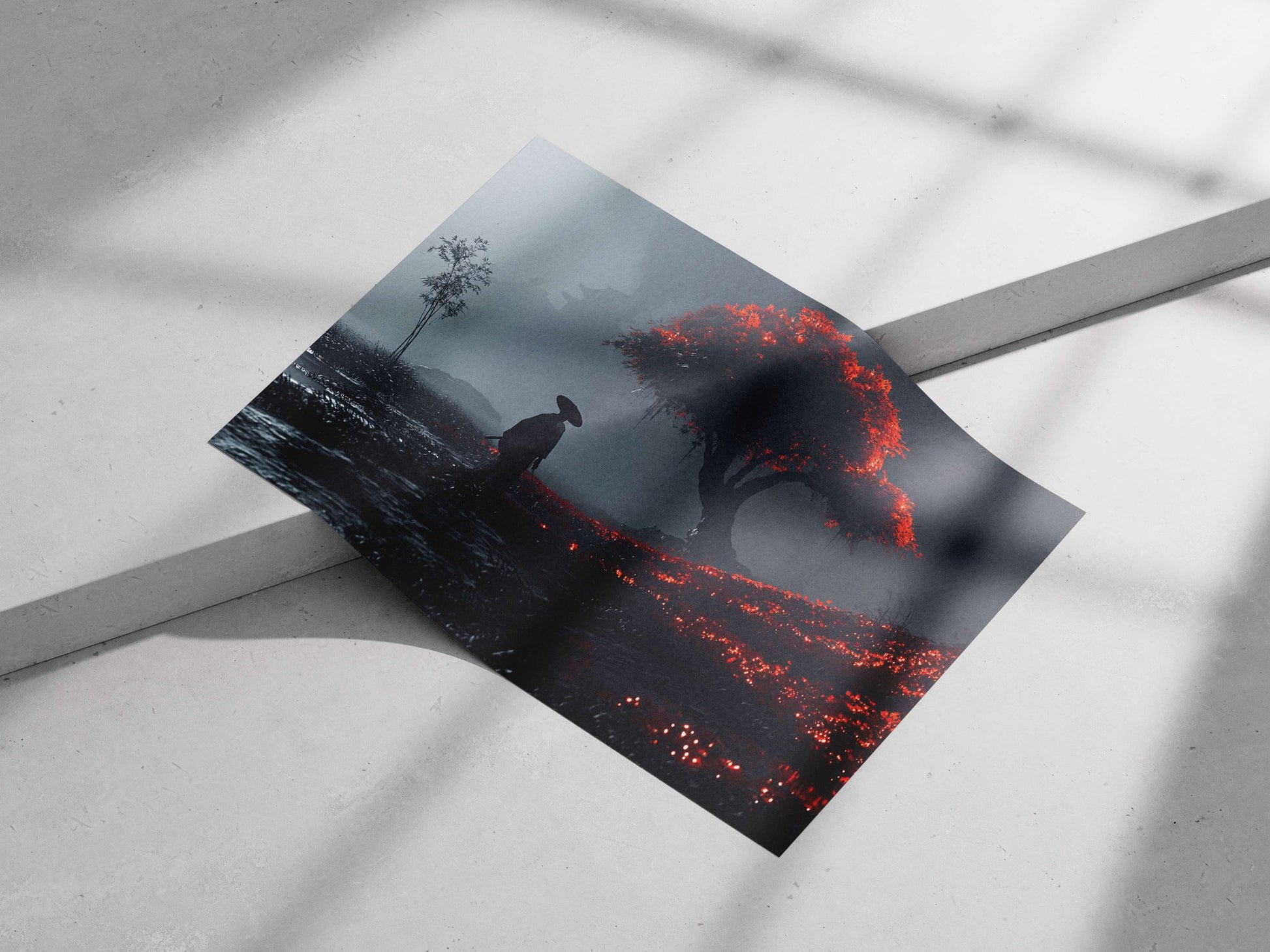 Silhouetted Figure Japanese Cultural Artistry (no specific franchise) Modern Digital Art Matte poster print — Anime wall art