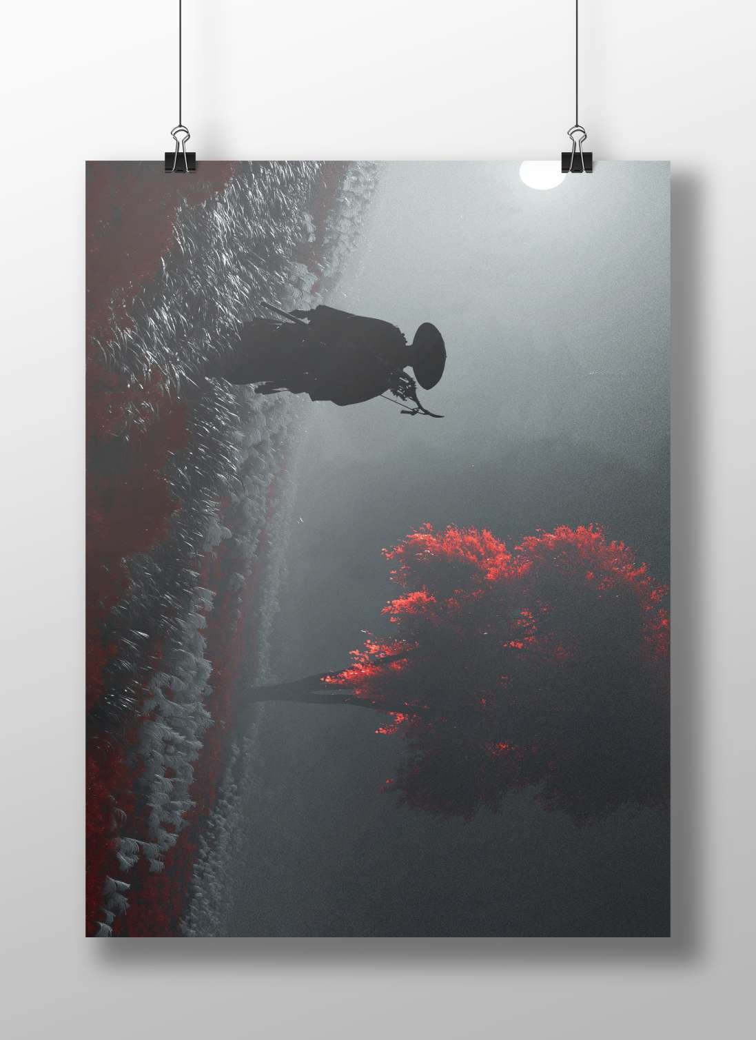 Samurai silhouette Main Subject: Samurai silhouette Matte BoizzBoard rigid print — Anime wall art India | PosterBoizz