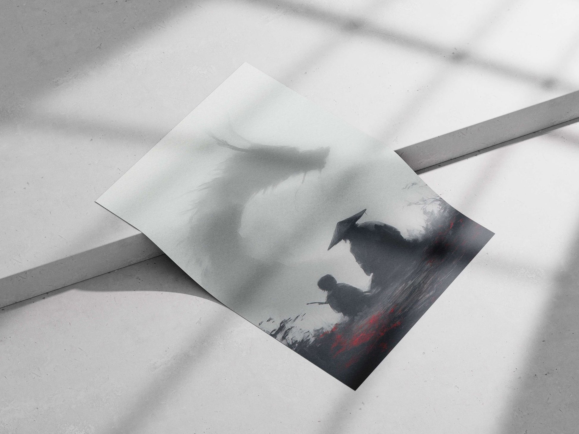 Silhouette Figure (Conical Hat) and Child Silhouette Traditional Chinese Culture Modern Digital (Ink Wash Style) Matte