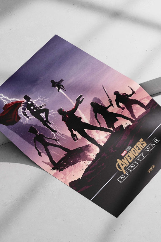 Marvel Studios' Avengers: Infinity War movie featuring characters like Thor, Groot, and others from the
