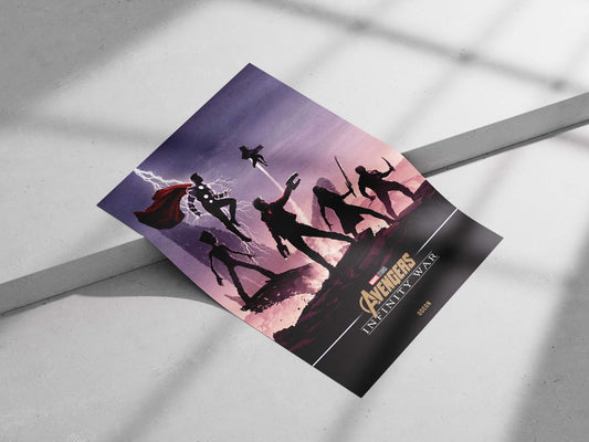 Marvel Studios' Avengers: Infinity War movie featuring characters like Thor, Groot, and others from the