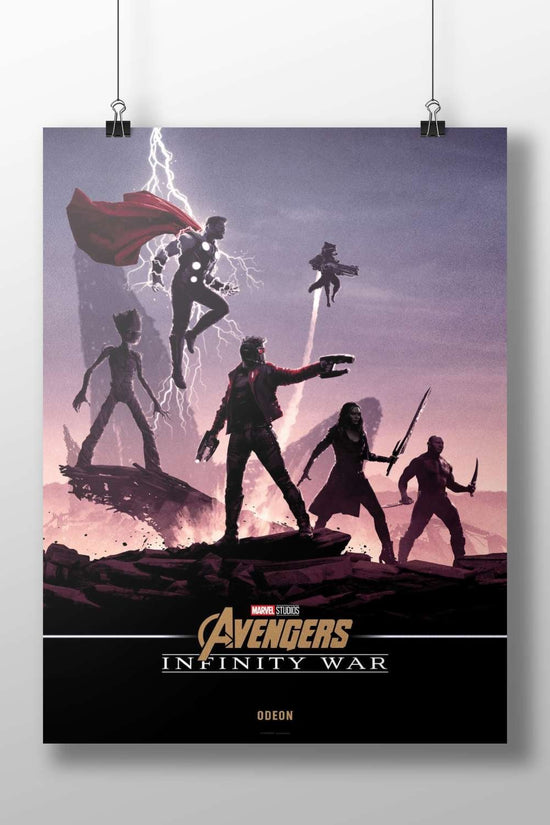 Marvel Studios' Avengers: Infinity War movie featuring characters like Thor, Groot, and others from the