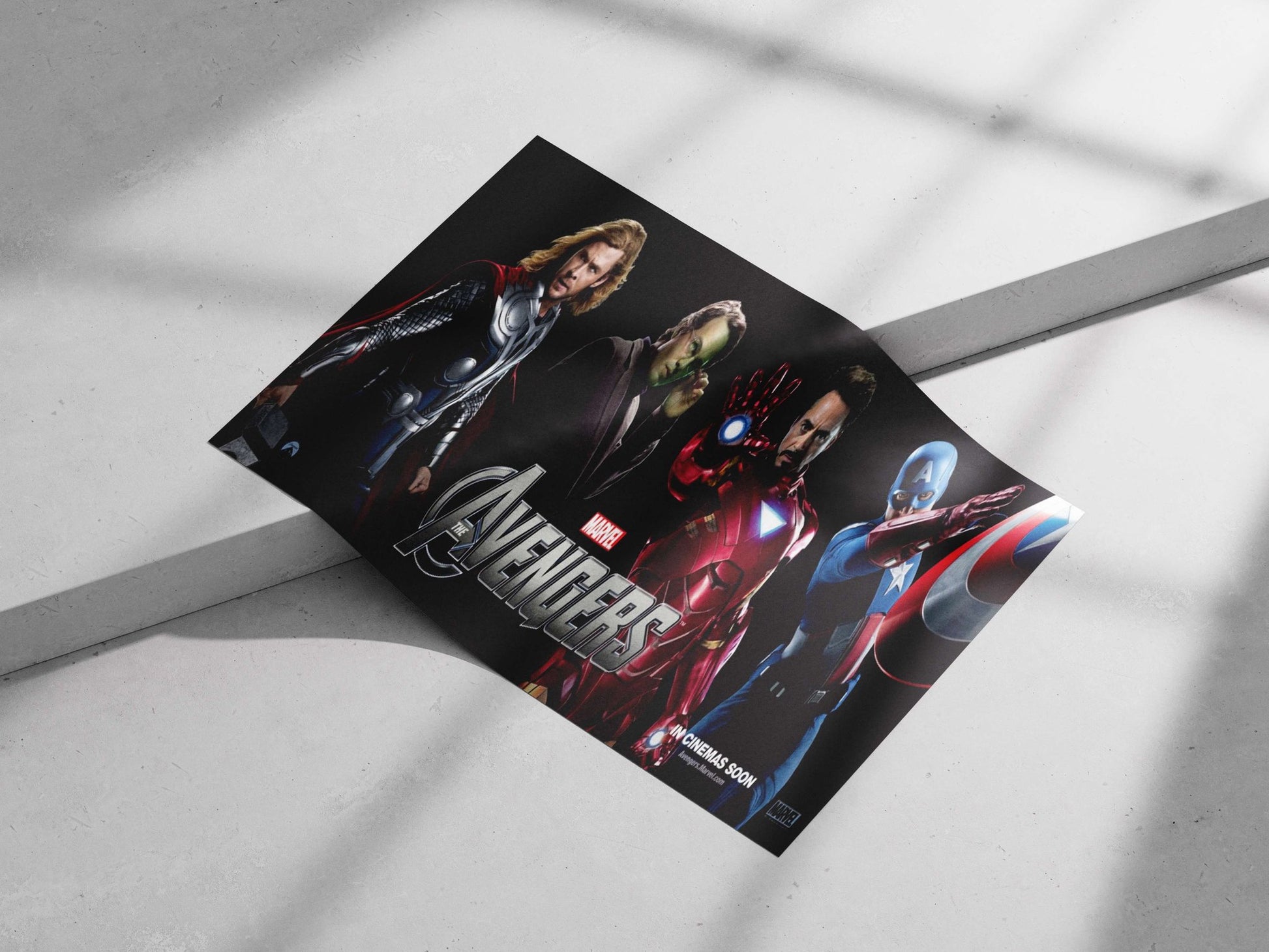 Thor (Chris Hemsworth), Tony Stark/Iron Man (Robert Downey Jr.), Steve Rogers/Captain America (Chris Evans), and