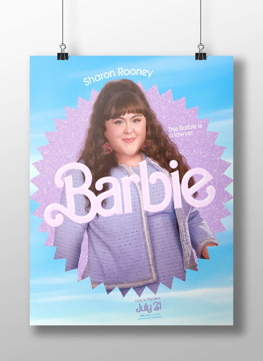 Sharon Rooney (real name) as a lawyer-themed Barbie character in the Barbie franchise Barbie Law
