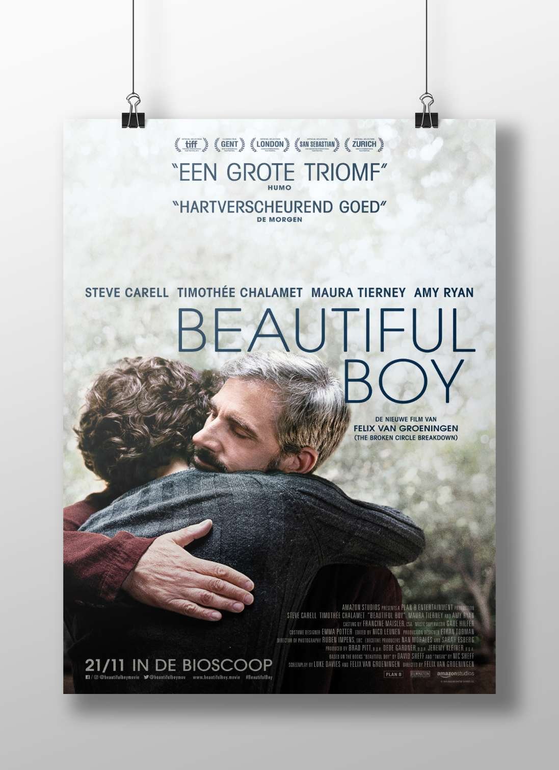 The film "Beautiful Boy" (starring Steve Carell, Timothée Chalamet, Maura Tierney, and Amy Ryan) Boy