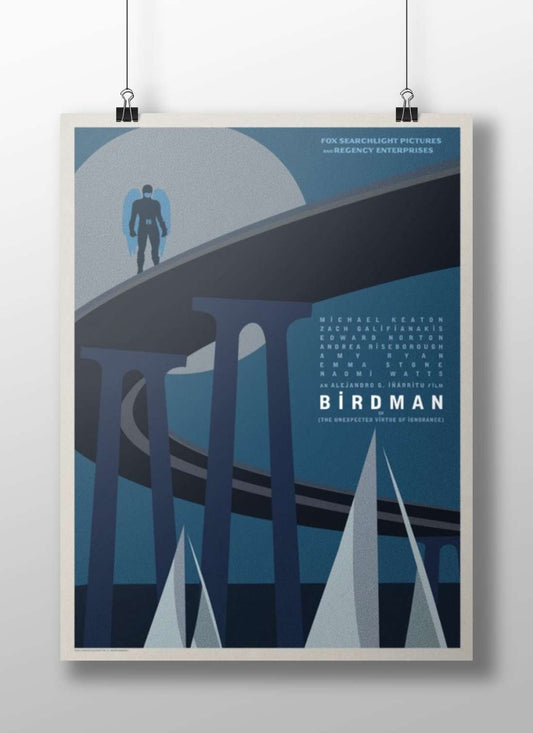 The movie "Birdman" (confirmed by OCR text as hard evidence). Birdman - Timeless Minimalist Poster