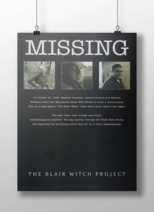 The Blair Witch Project (movie franchise) featuring real names Heather Donahue, Joshua Leonard, and Michael