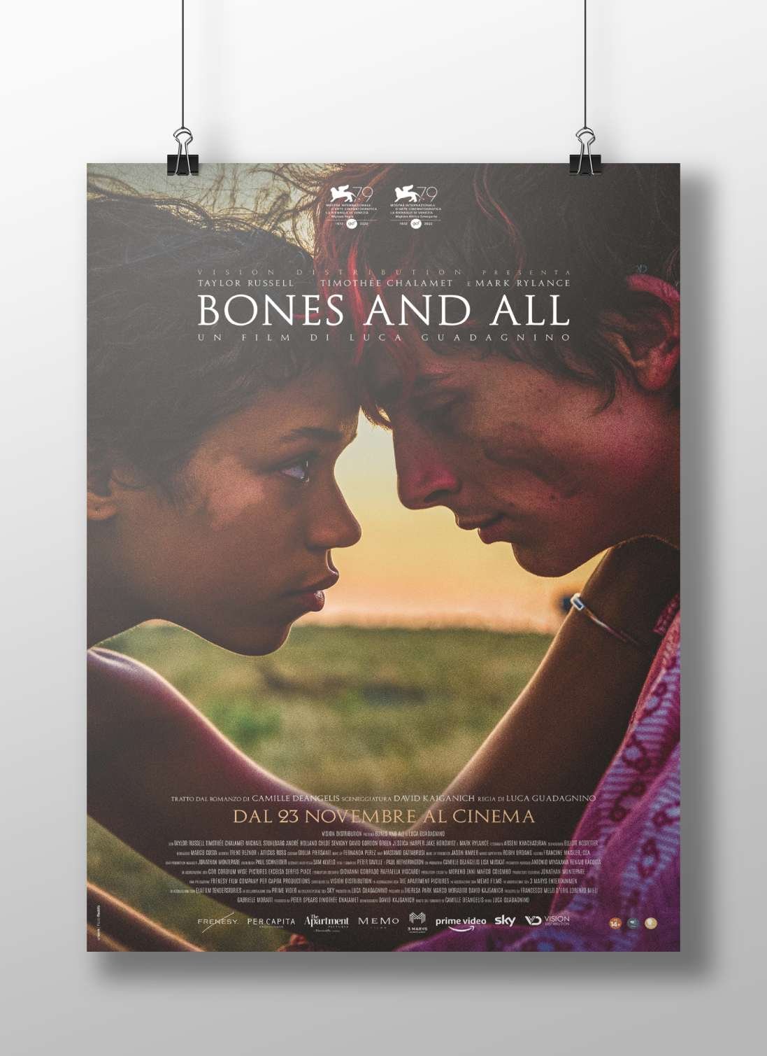 The movie "Bones and All" starring Taylor Russell, Timothée Chalamet, and Mark Rylance. Bones And