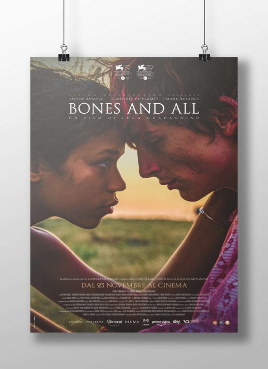 The movie "Bones and All" starring Taylor Russell, Timothée Chalamet, and Mark Rylance. Bones And