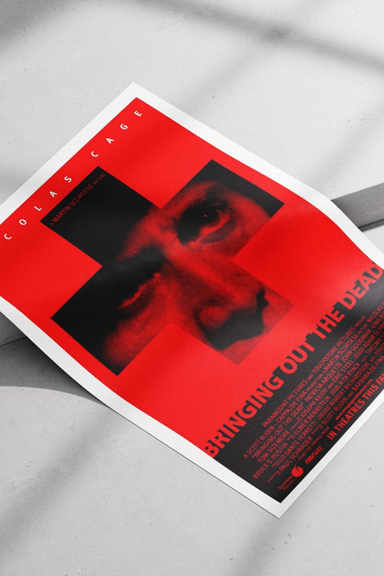 The movie poster for "Bringing Out the Dead" (starring Nicolas Cage, directed by Martin Scorsese)