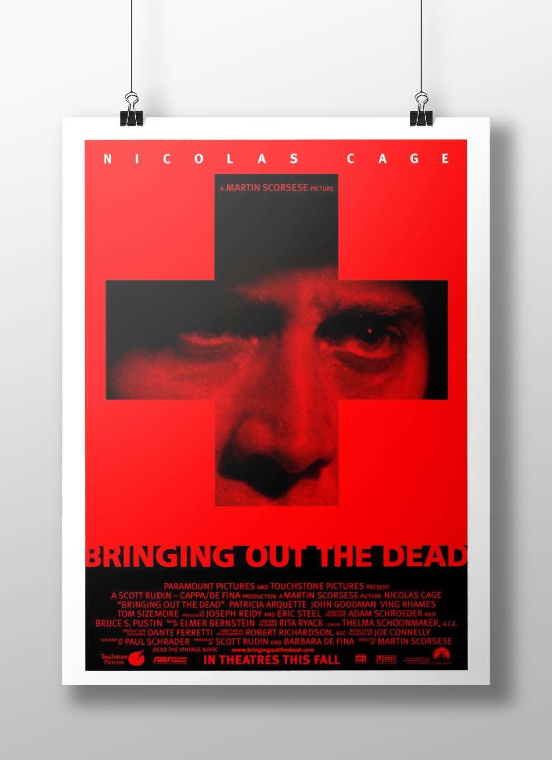 The movie poster for "Bringing Out the Dead" (starring Nicolas Cage, directed by Martin Scorsese)