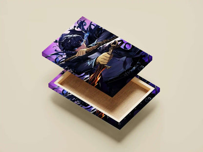 Solo Leveling Sung Jinwoo Dual Dagger Anime Poster - Glowing Eyes & Shadow Monarch Art Print