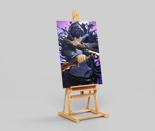 Solo Leveling Sung Jinwoo Dual Dagger Anime Poster - Glowing Eyes & Shadow Monarch Art Print