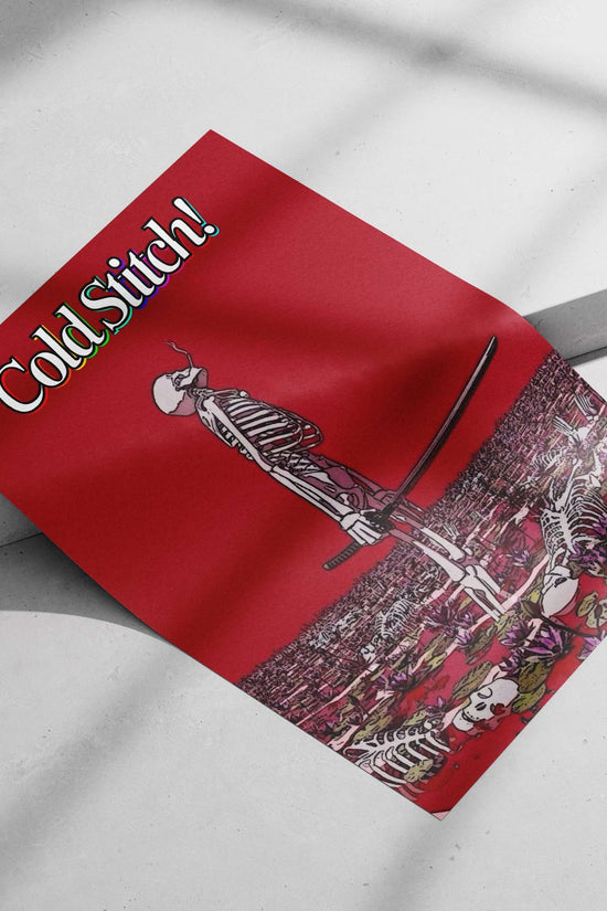 Human skeleton holding a katana Main Subject: Human skeleton holding a katana Matte poster print — Anime wall art India |