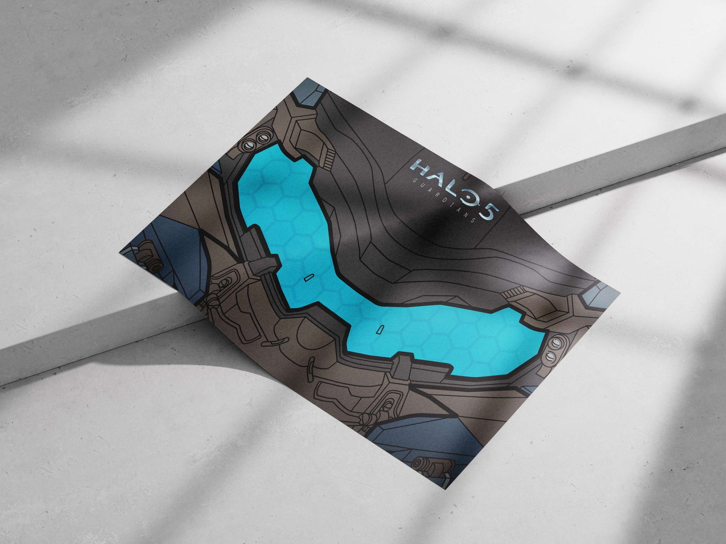 Halo 5 Guardians helmet (specifically the visor/faceplate) Main Subject: Halo 5 Guardians helmet (specifically the