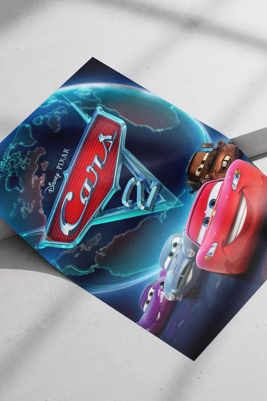 Lightning McQueen (red race car), Mater (rusty tow truck), and Sally (purple race car) from