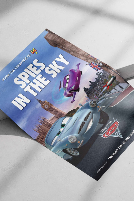 Disney Pixar's Cars 2 (franchise), featuring the blue classic car (e.g., "Bessie") and purple plane