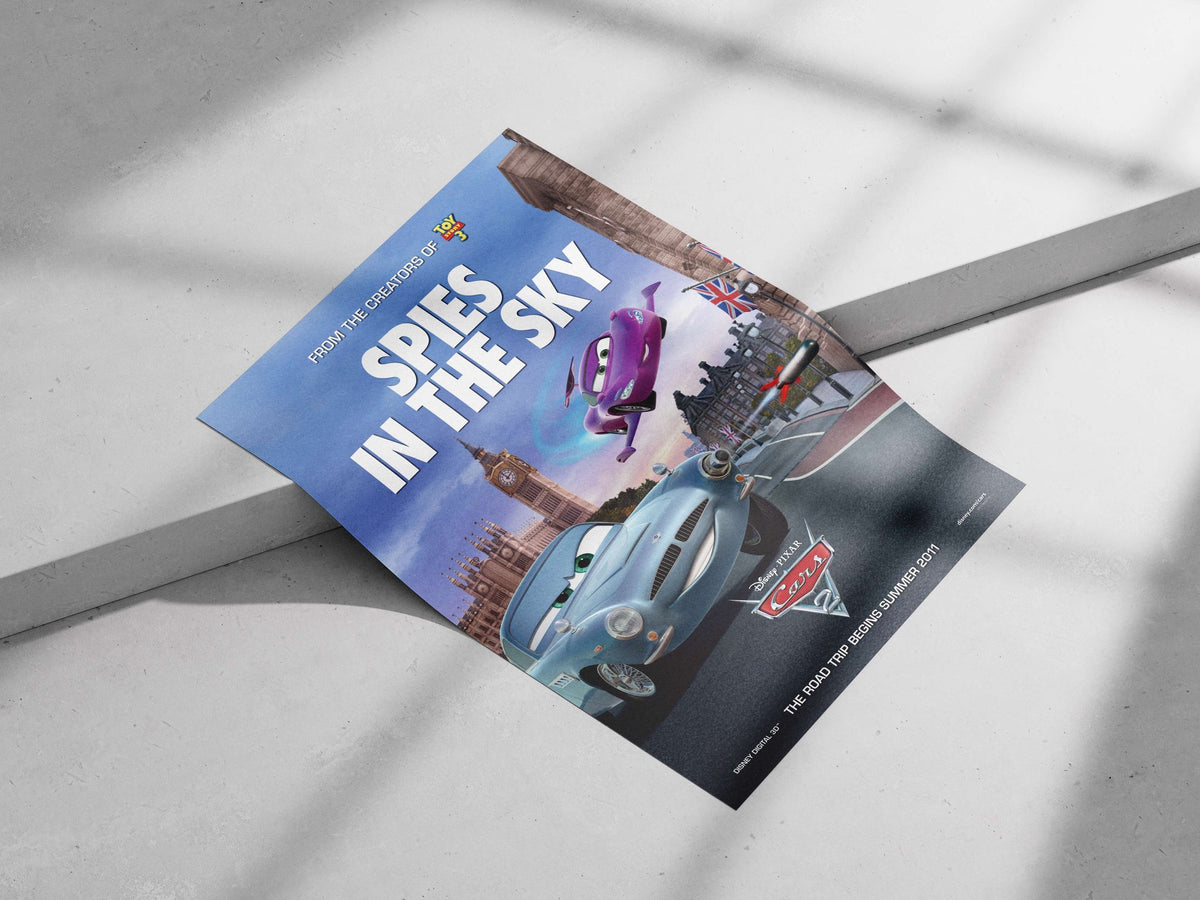Disney Pixar's Cars 2 (franchise), featuring the blue classic car (e.g., "Bessie") and purple plane