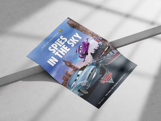 Disney Pixar's Cars 2 (franchise), featuring the blue classic car (e.g., "Bessie") and purple plane