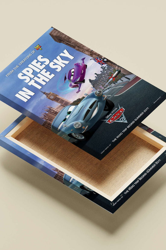 Disney Pixar's Cars 2 (franchise), featuring the blue classic car (e.g., "Bessie") and purple plane