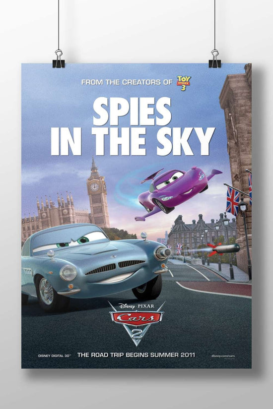 Disney Pixar's Cars 2 (franchise), featuring the blue classic car (e.g., "Bessie") and purple plane