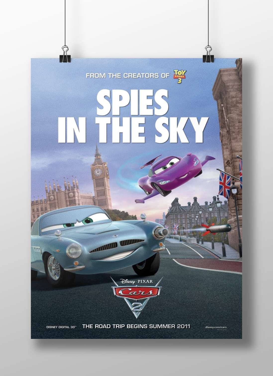 Disney Pixar's Cars 2 (franchise), featuring the blue classic car (e.g., "Bessie") and purple plane