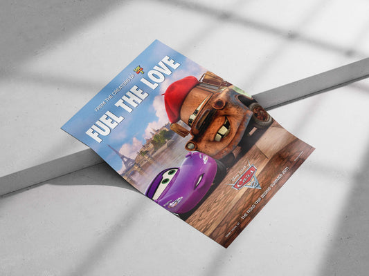 Lightning McQueen (purple race car) and Mater (rusty tow truck with red beret) from Disney