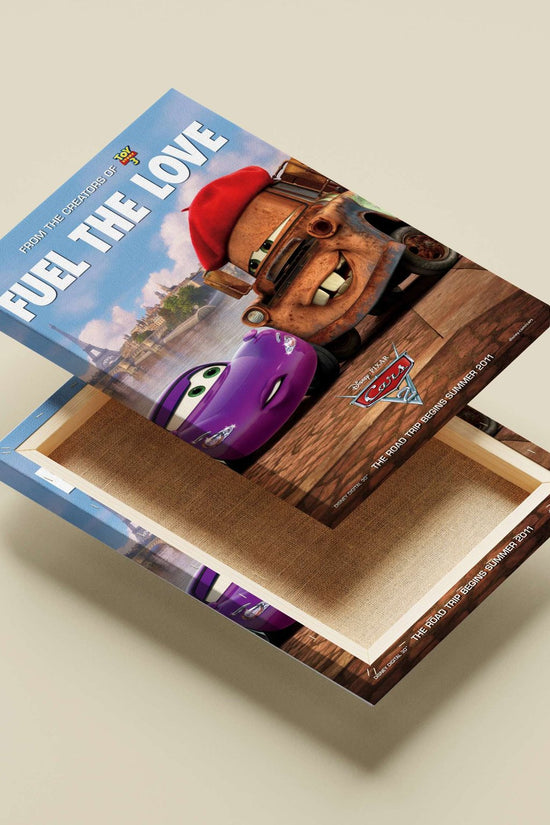 Lightning McQueen (purple race car) and Mater (rusty tow truck with red beret) from Disney