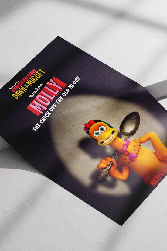 Molly, the character from the Aardman Animations franchise "Chicken Run: Dawn of the Nugget". Molly