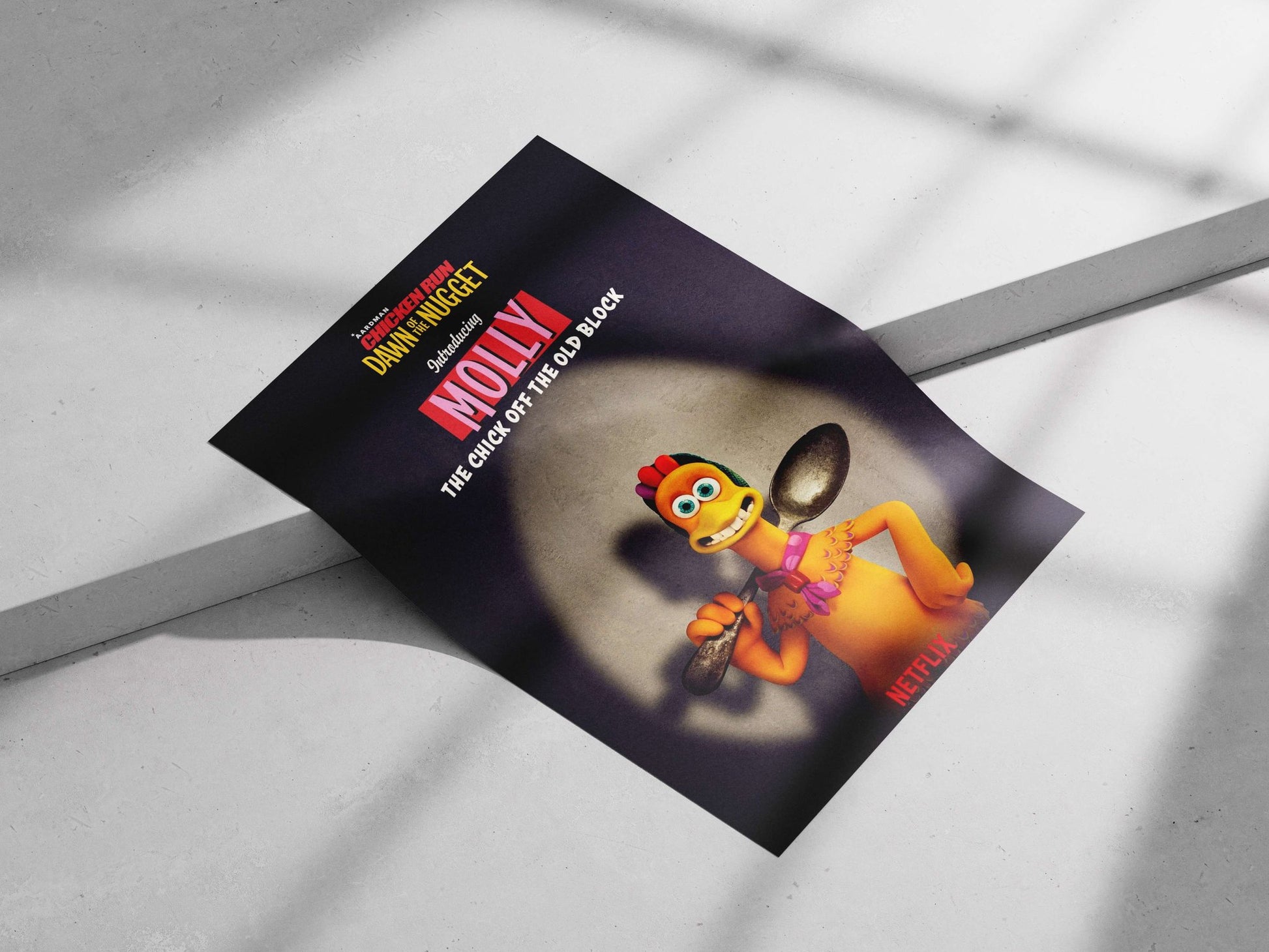 Molly, the character from the Aardman Animations franchise "Chicken Run: Dawn of the Nugget". Molly