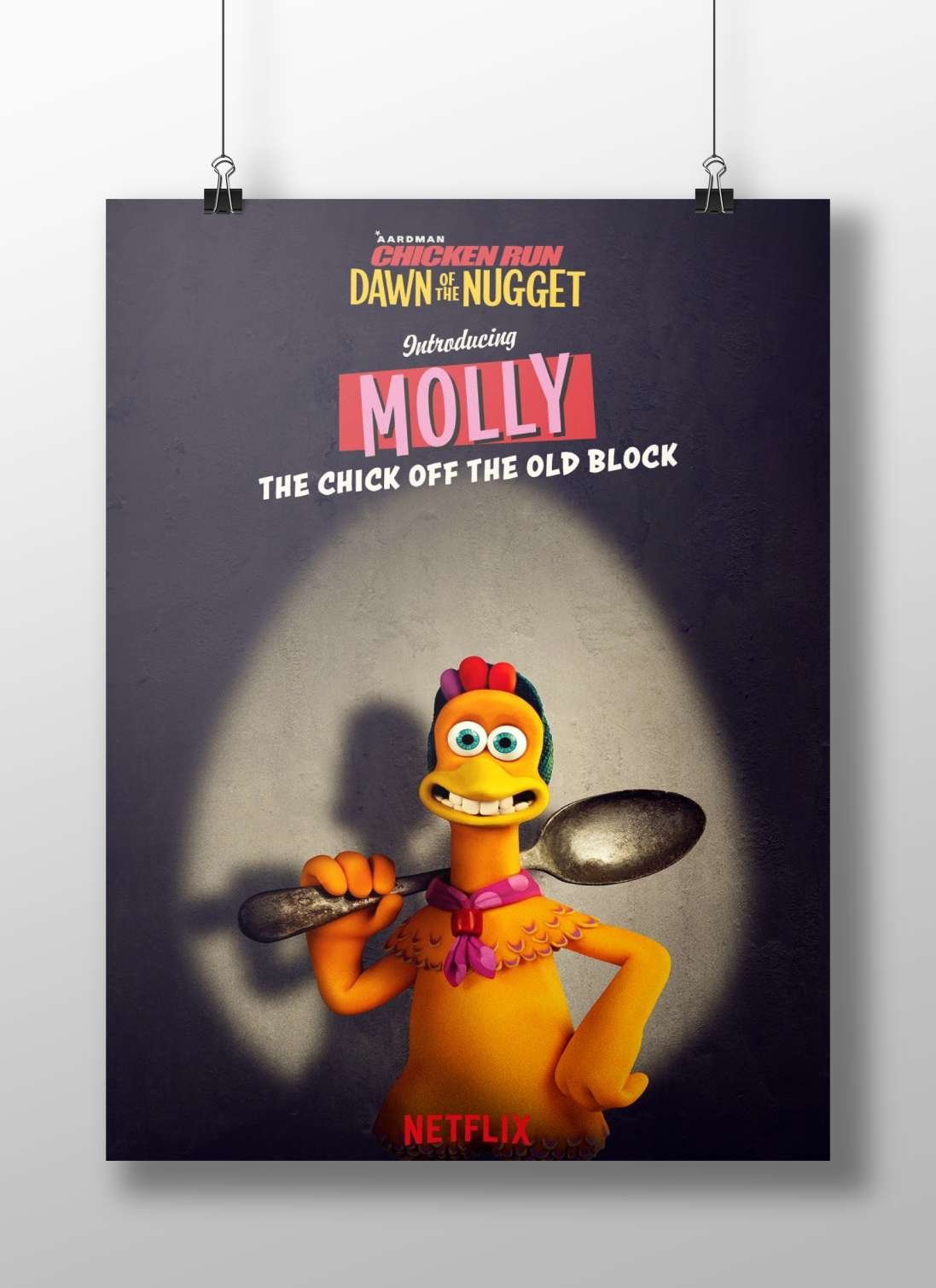 Molly, the character from the Aardman Animations franchise "Chicken Run: Dawn of the Nugget". Molly