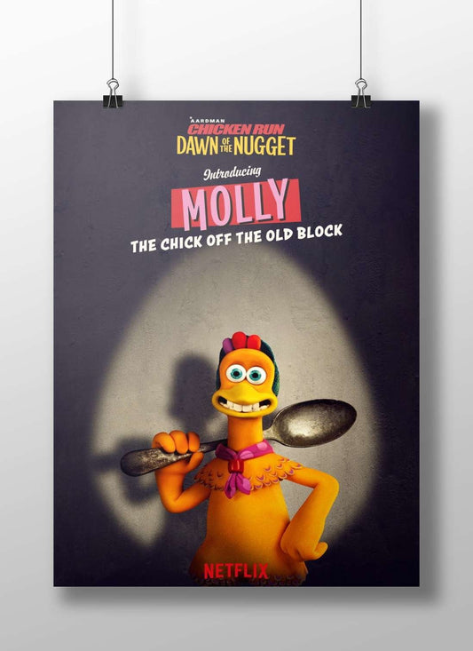 Molly, the character from the Aardman Animations franchise "Chicken Run: Dawn of the Nugget". Molly