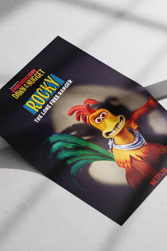 Rocky, the rooster character from Aardman Animations' "Chicken Run: Dawn of the Nugget" franchise Rocky