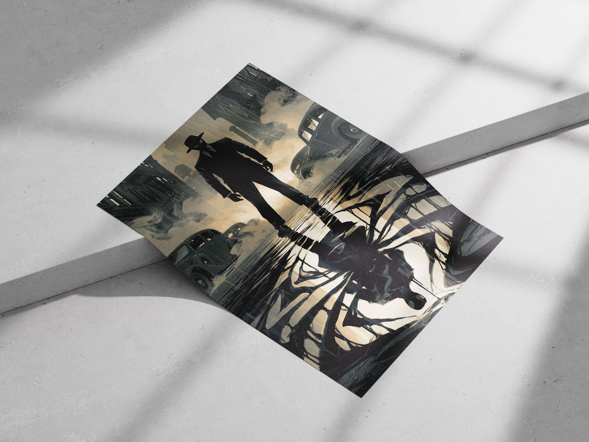 Masked Figure Noir (1940s–1950s aesthetic) Matte poster print — Art wall art India | PosterBoizz