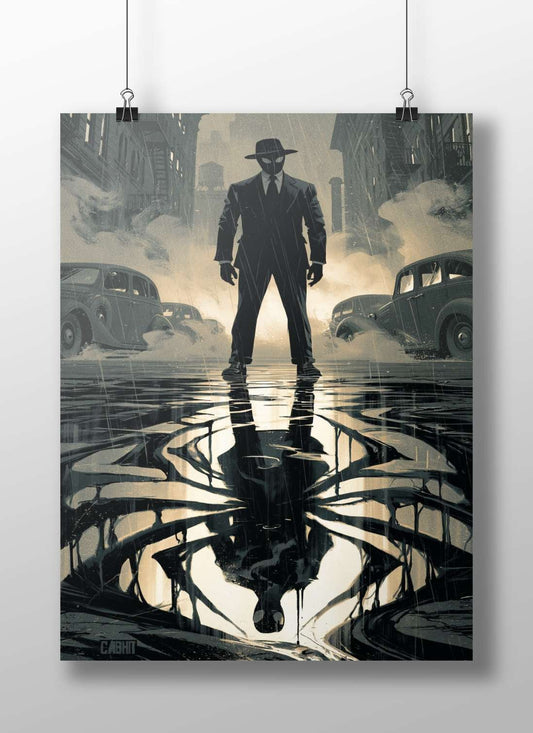 Masked Figure Noir (1940s–1950s aesthetic) Matte BoizzBoard rigid print — Art wall art India | PosterBoizz