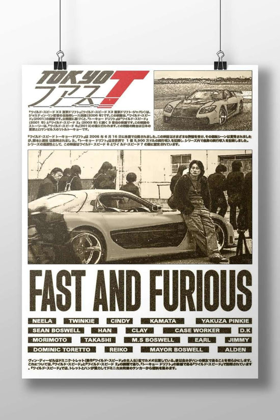 The Fast and Furious franchise featuring characters like Dominic Toretto, Han, and others. Main Subject: The Fast and
