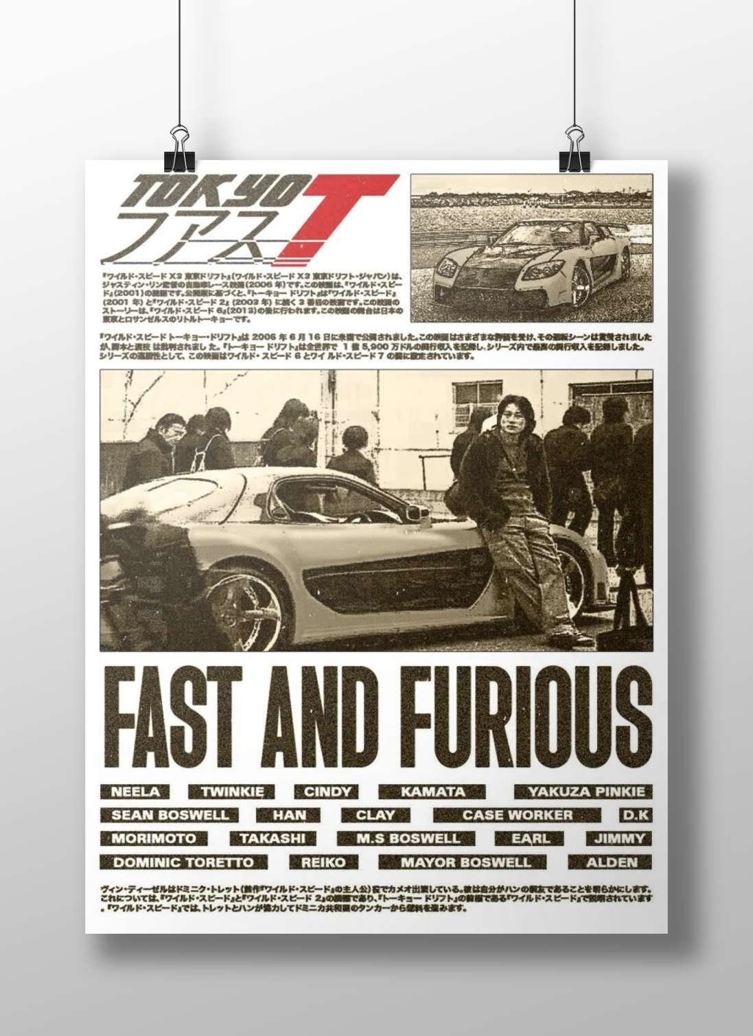 The Fast and Furious franchise featuring characters like Dominic Toretto, Han, and others. Main Subject: The Fast and