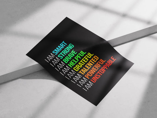 “I AM Affirmations” — Colorful Inspirational Poster for Daily Motivation
