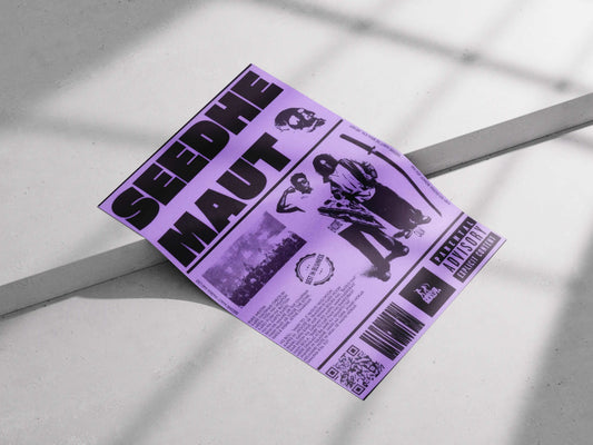 Seedhe Maut Zine Poster – Desi Hip-Hop Art in Lilac | Grit Typography Collage with Lyrics & Street Vibes
