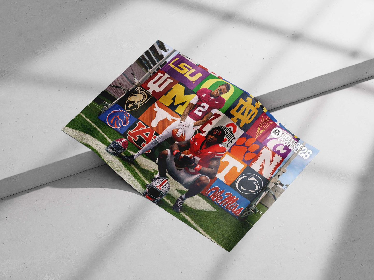 Two college football players (Ohio State and Michigan State) in a promotional EA Sports College Football 25 image Main