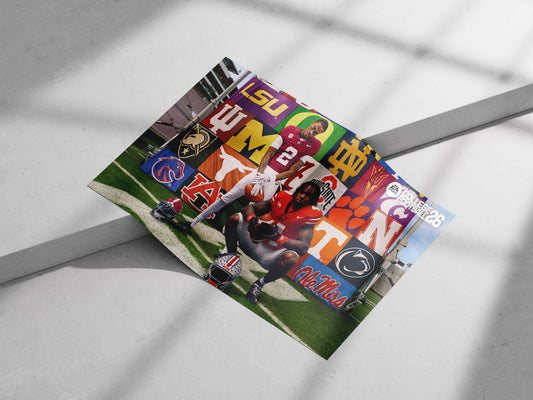 Two college football players (Ohio State and Michigan State) in a promotional EA Sports College Football 25 image Main