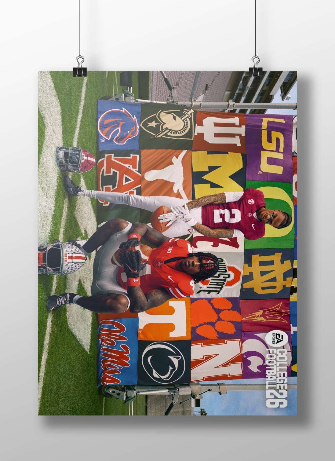 Two college football players (Ohio State and Michigan State) in a promotional EA Sports College Football 25 image Main