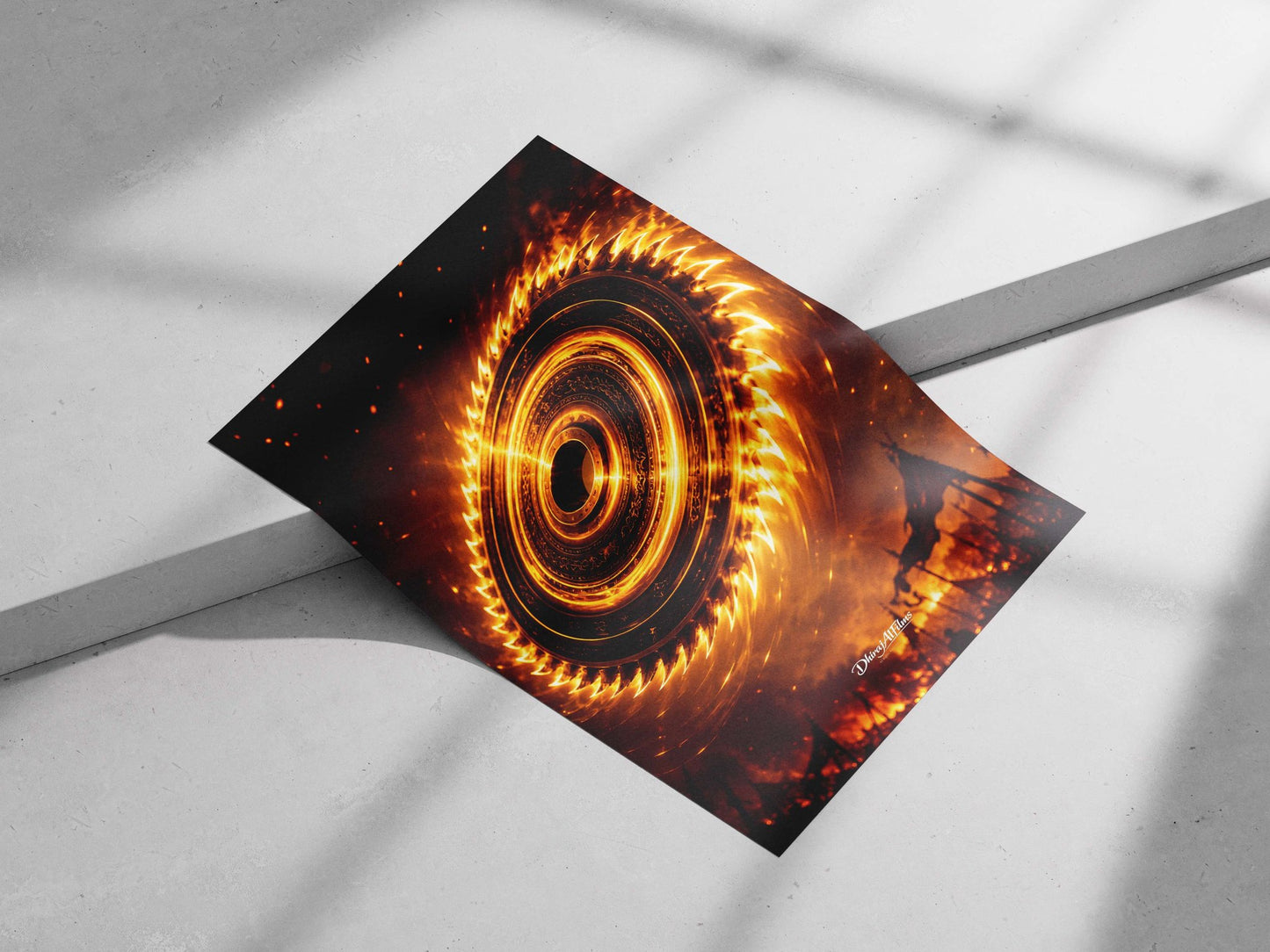 Fiery metallic spinning wheel Main Subject: Fiery metallic spinning wheel Matte poster print — Art wall art India |