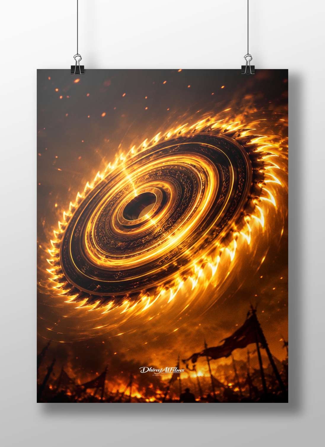 Fiery metallic spinning wheel Main Subject: Fiery metallic spinning wheel Matte BoizzBoard rigid print — Art wall art India