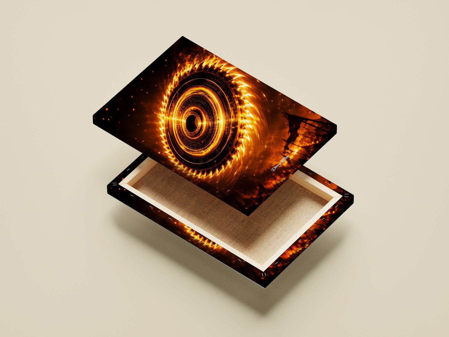 Fiery metallic spinning wheel Main Subject: Fiery metallic spinning wheel Canvas wall art — Art wall art India | PosterBoizz