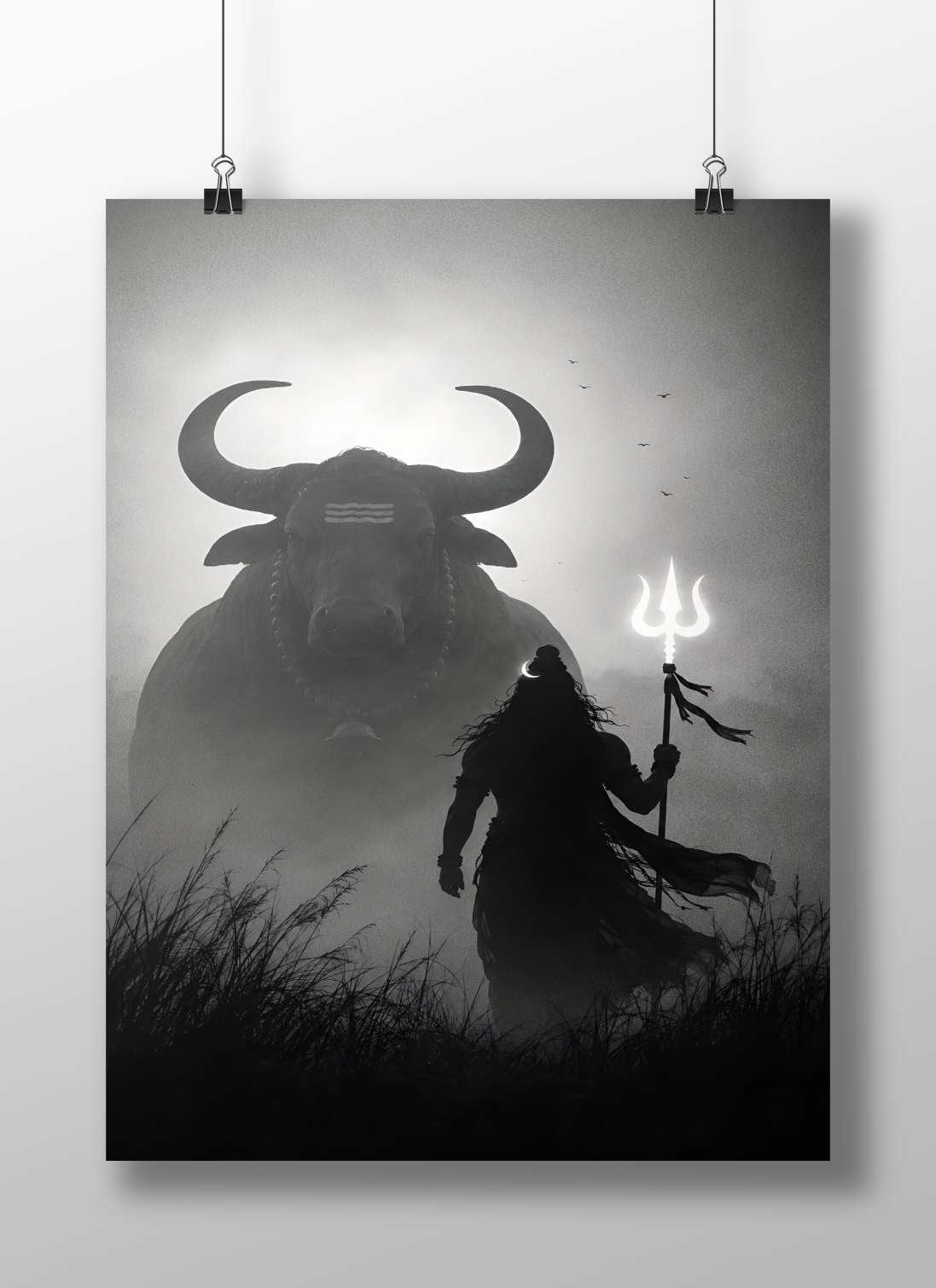 Nandi (sacred bull of Lord Shiva) and Lord Shiva (holding Trishul) Main Subject: Nandi (sacred bull of Lord Shiva) and Lord